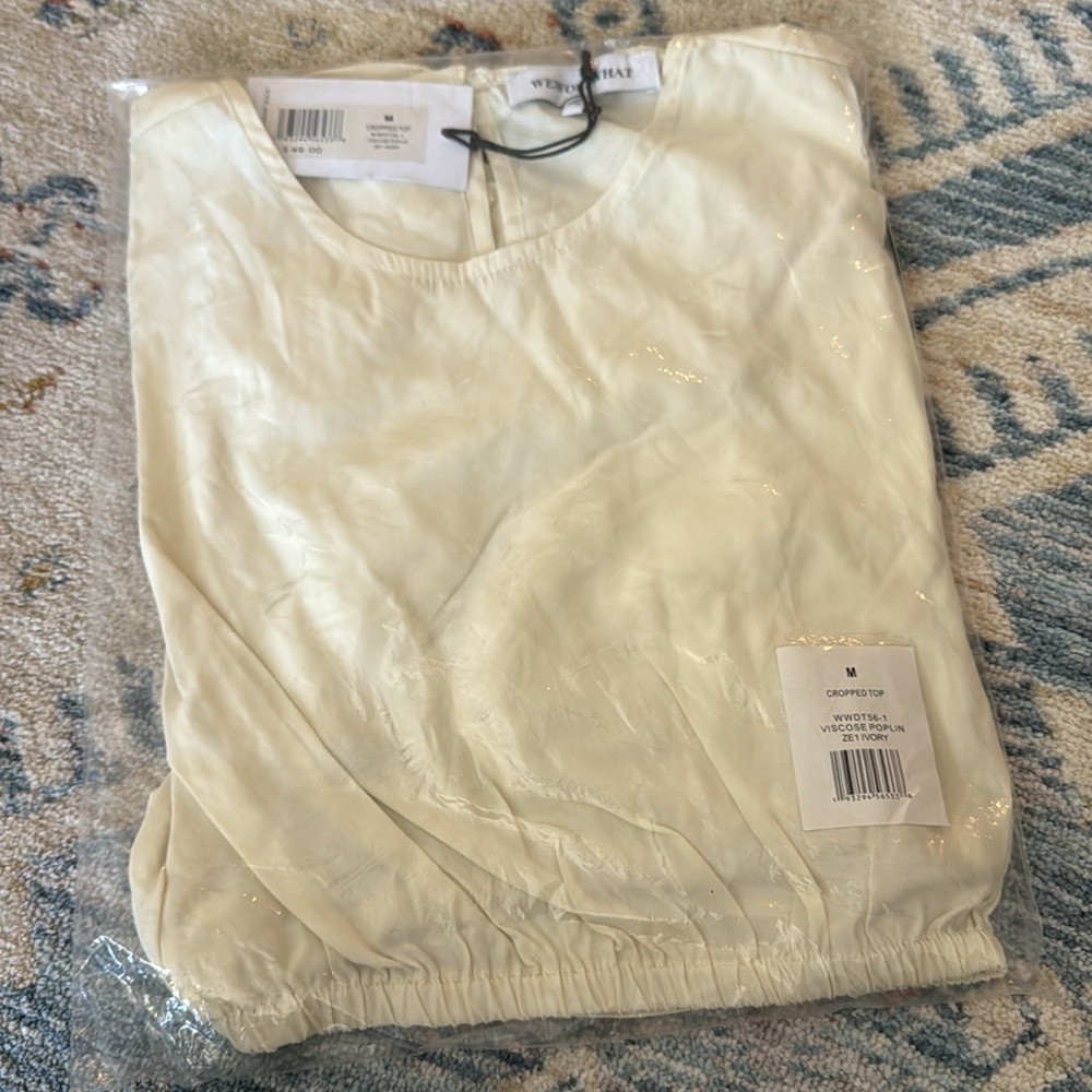 WeWoreWhat Cropped Poplin Top Size Medium, M, Ivory - Picture 7 of 8
